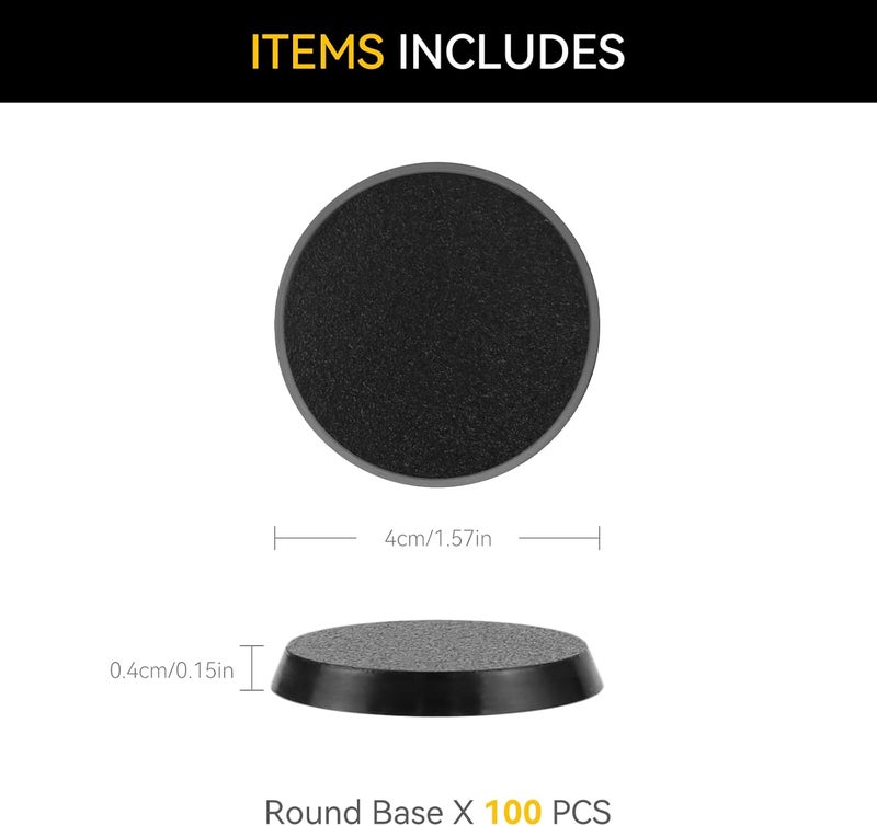 FIGURESLAB Store 100PCS 40mm/1.57inch Textured Plastic Black Round Miniature Bases, Model Base for Gaming Miniatures or Wargames Table Top Games - Image 2